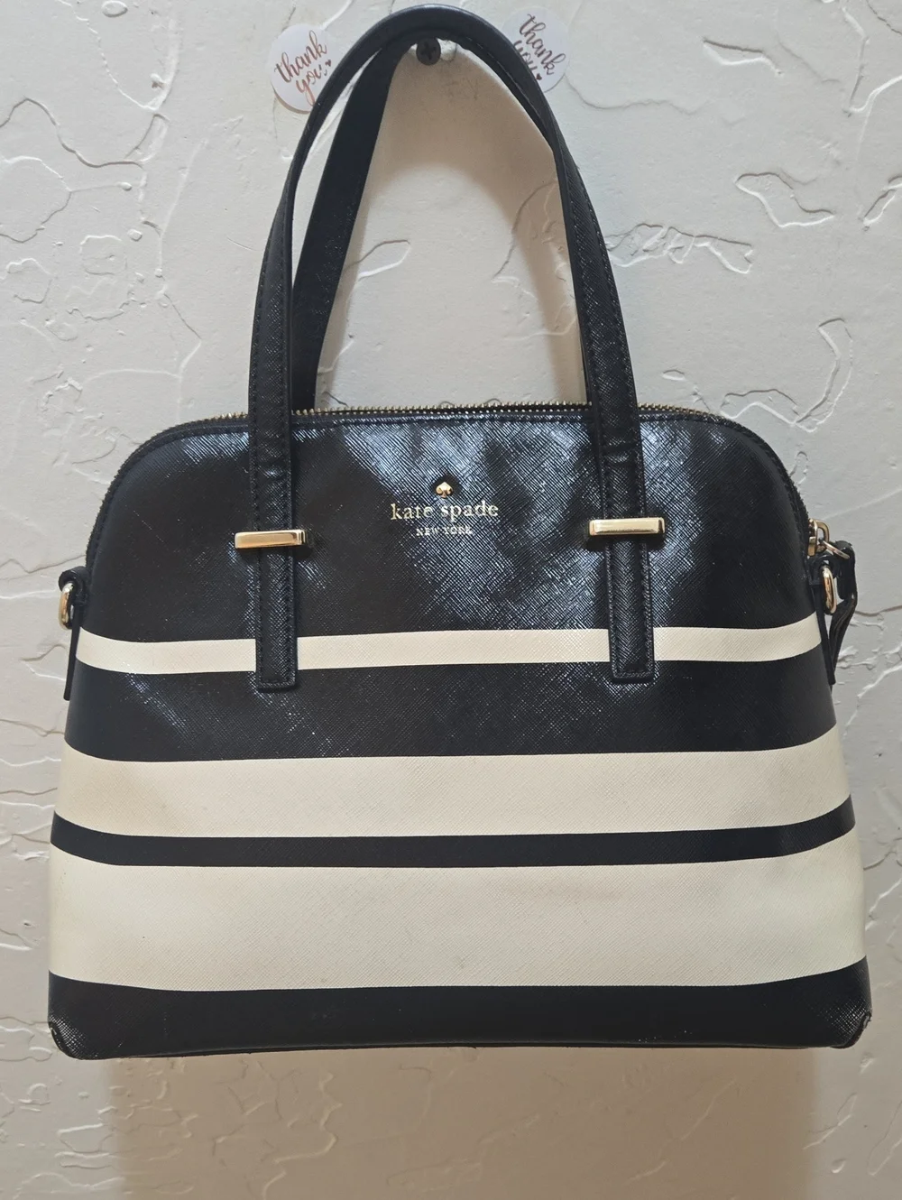 Kate Spade Cedar Street Maise Stripe Domed Satchel With Crossbody Strap